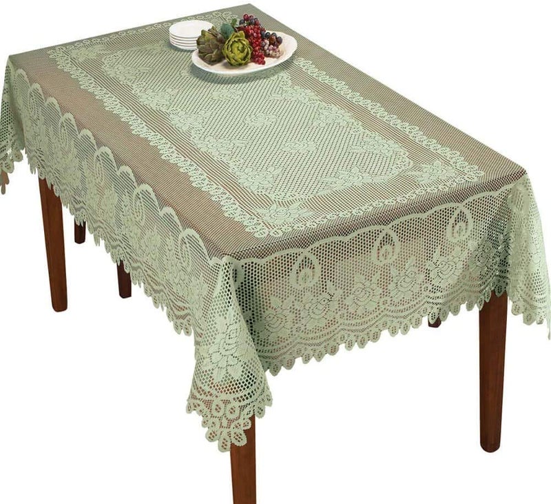 WUBODTI Christmas Green Lace Rectangle Tablecloths for Holiday Festival Party Banquet Vintage Lace Sheer Flower Table Cover for Dinning Room Kitchen Tables, 60â€™â€™ x 90â€™â€™ - Image 1